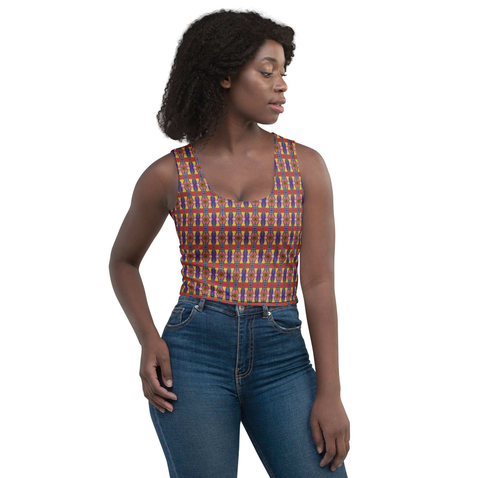 Crop-top moulant imprimé femme – Tissu extensible & confortable