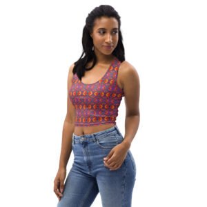 Crop-top moulant imprimé femme – Tissu extensible & confortable